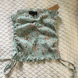 Strapless blue floral top